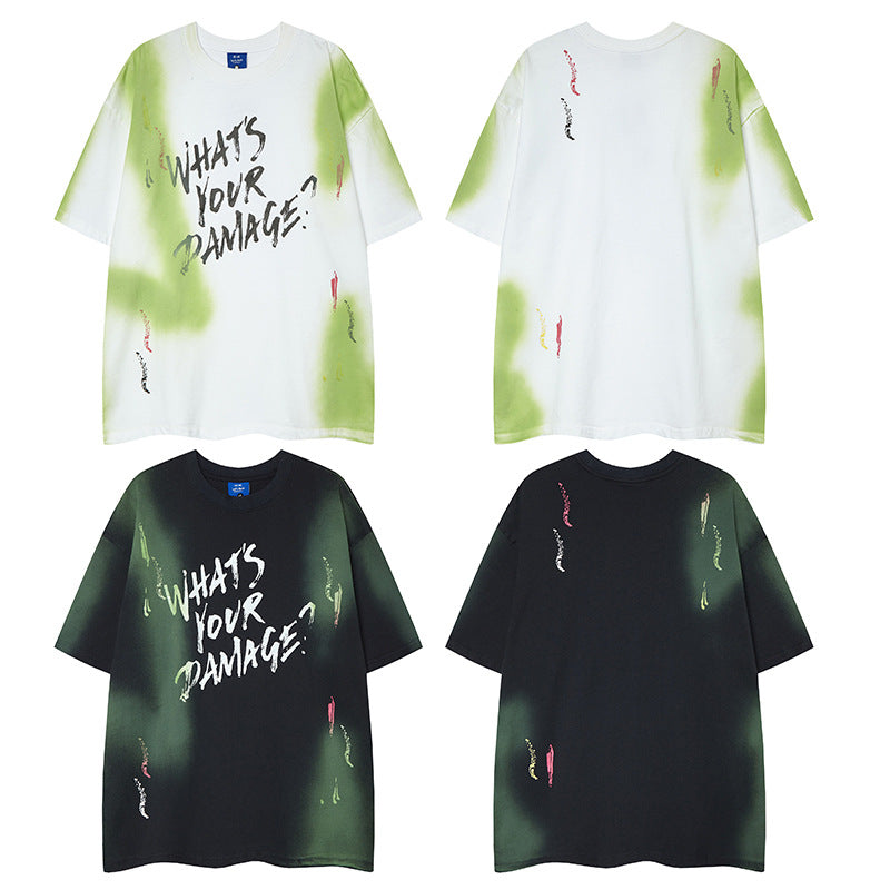Nyc 1990 Shirt Vintage Tie-Dye Alphabet Graffiti Short Sleeve T-Shirt Summer Oversize