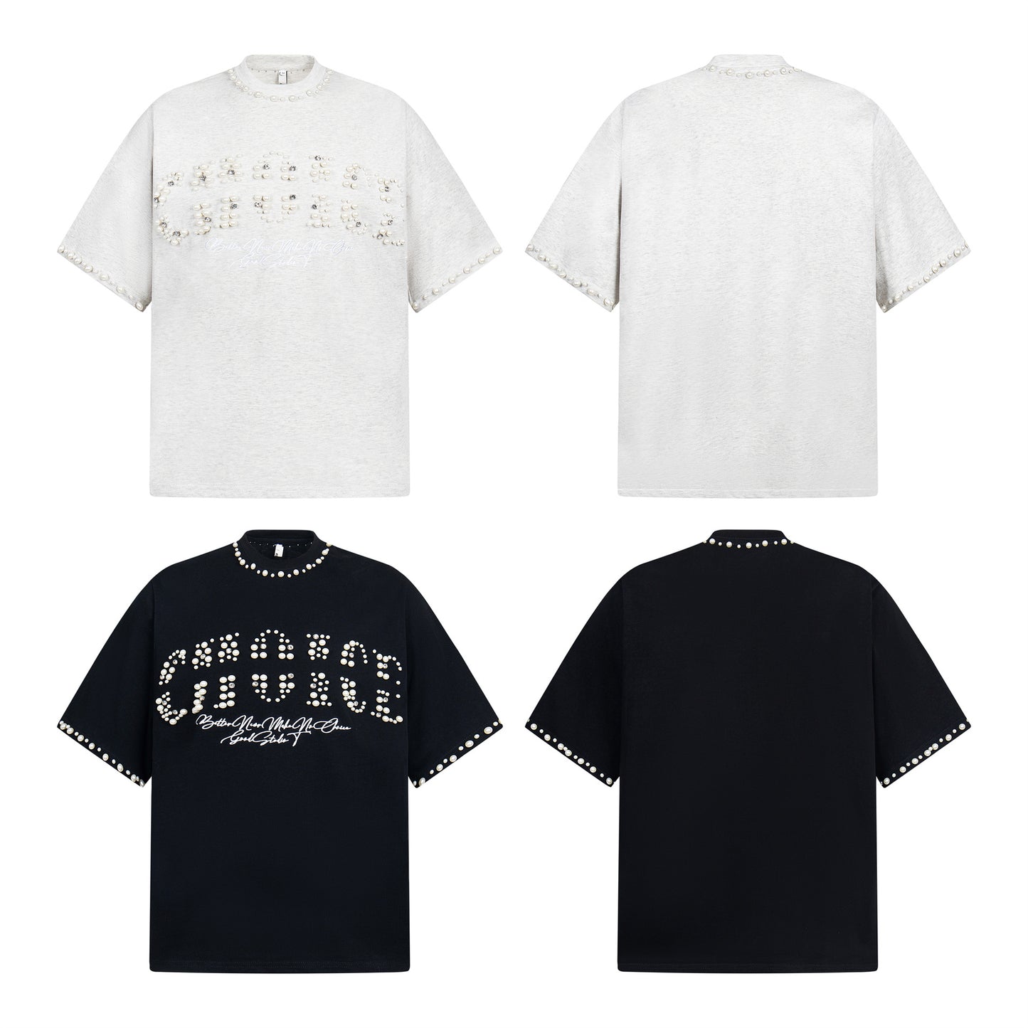 Unisex T-shirts Street Beaded Letter Men's Loose Short Sleeve T-Shirt