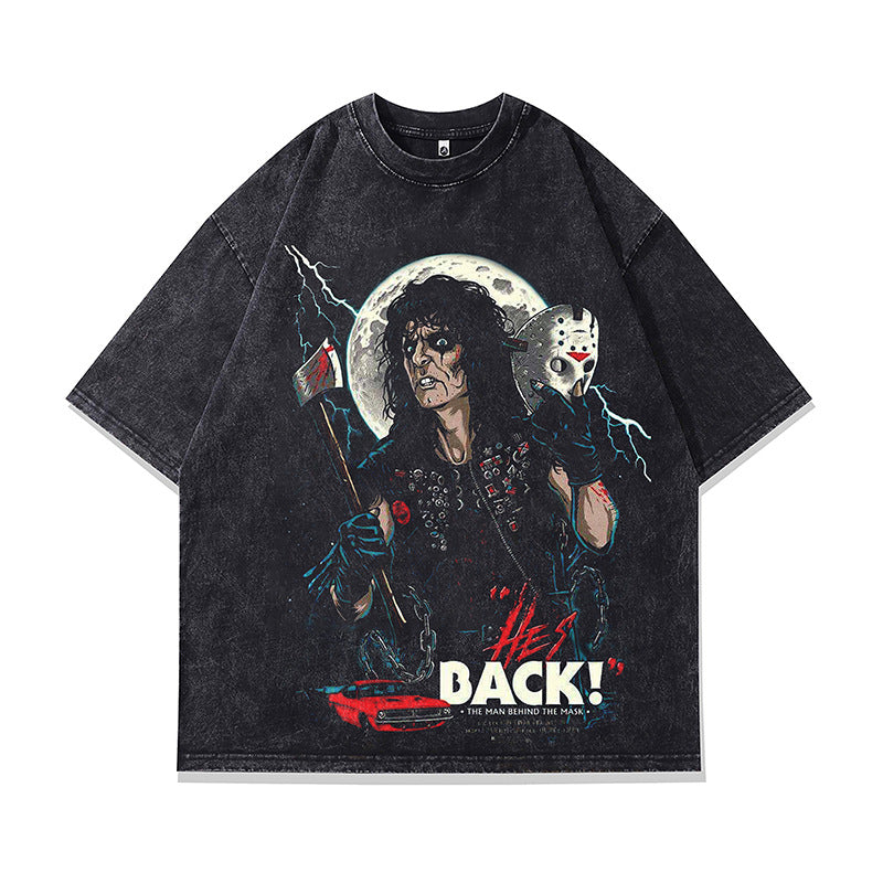 Ropa Vintage Hombre Washed Old Short Sleeve T-Shirt Vintage Demon Print