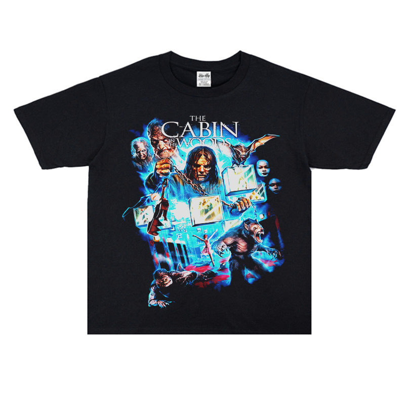 Film Star T Shirt Movie Forest Cabin Cotton Loose Short Sleeve American Retro Trendy T-shirt for Men