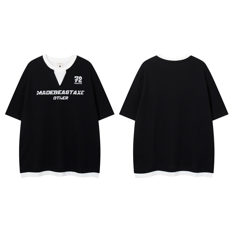 Y2K Mens ShirtT Casual Loose Waffle Crew Neck