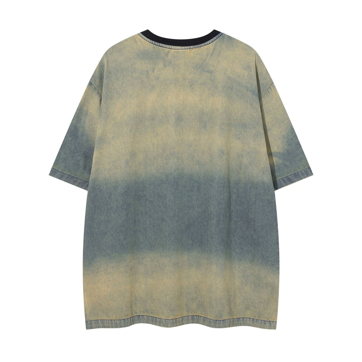 60s Style T Shirts Summer retro gradual change color washed denim short sleeve T-shirt