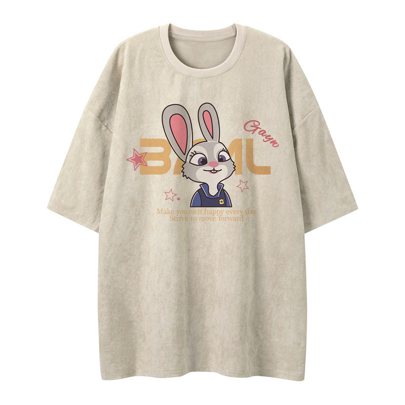 US drip outfits Summer Vintage Bunny Casual Loose Short Sleeve T-Shirts