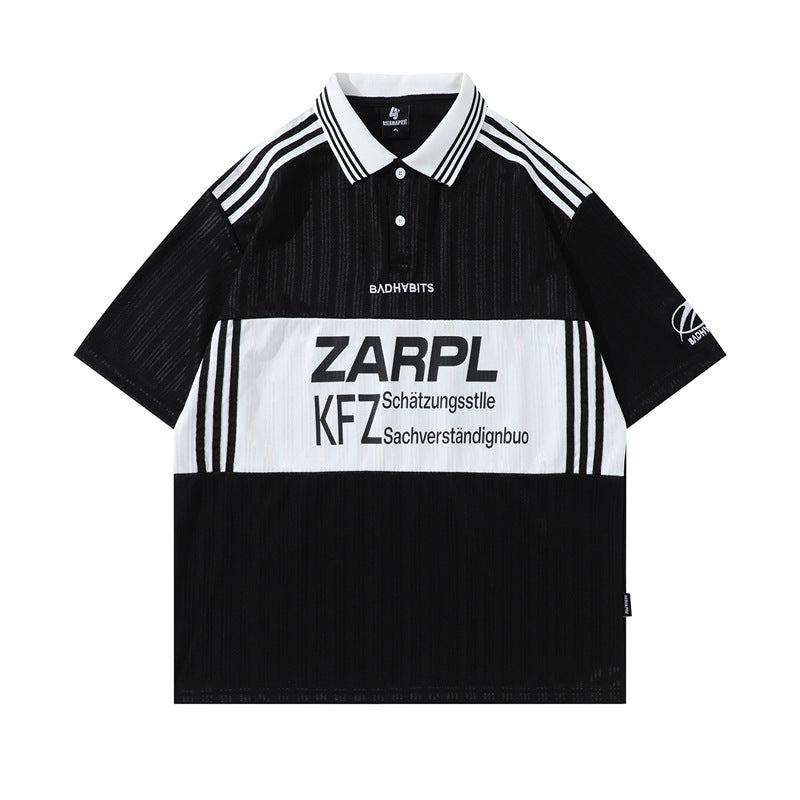 Y2K mens shirt vintage summer stitching contrasting color embroidery short-sleeved T-shirt