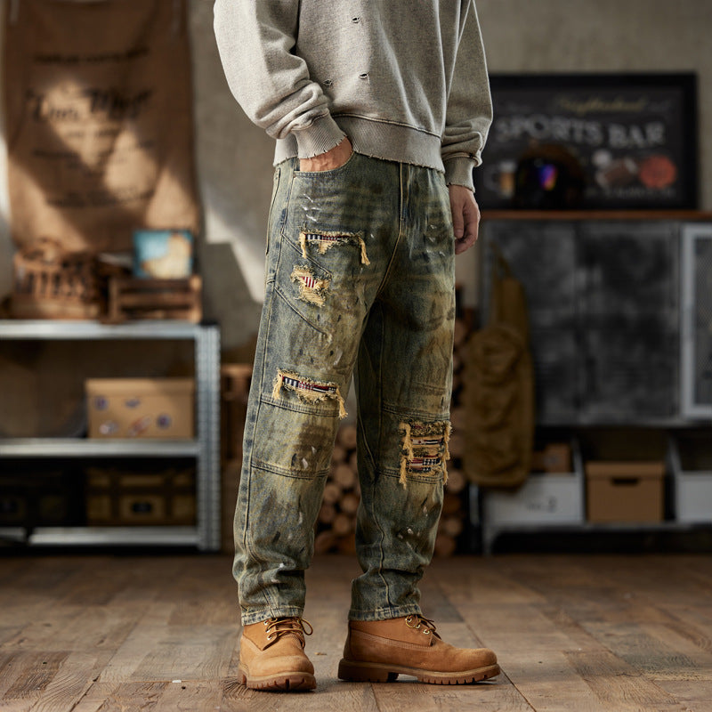 1990 Fashion Jeans Retro Trousers Autumn/Winter Loose Ripped Patch Jeans