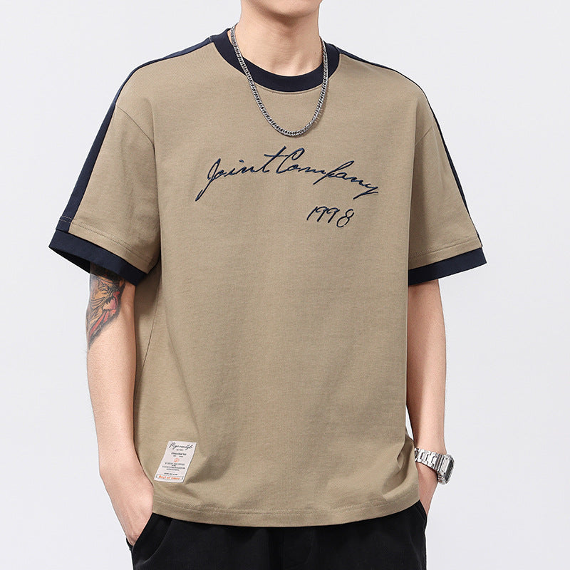 Men T-shirts Vintage Short Sleeve Summer Embroidered Loose Top