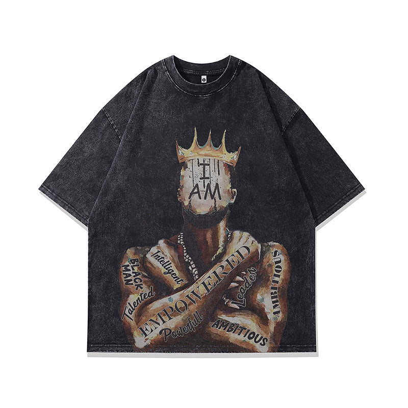 Ropa Vintage Hombre Hip Hop Washed Old Short Sleeve T-Shirt