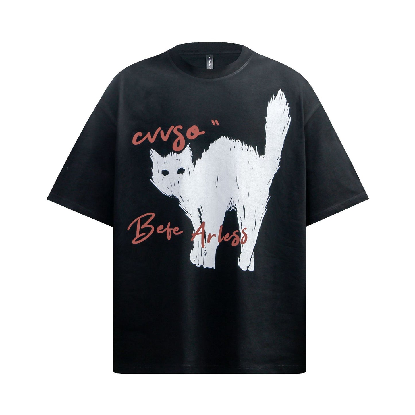 Unisex T-shirts Summer Vintage Painting Cat Men's Loose Short Sleeve T-Shirt