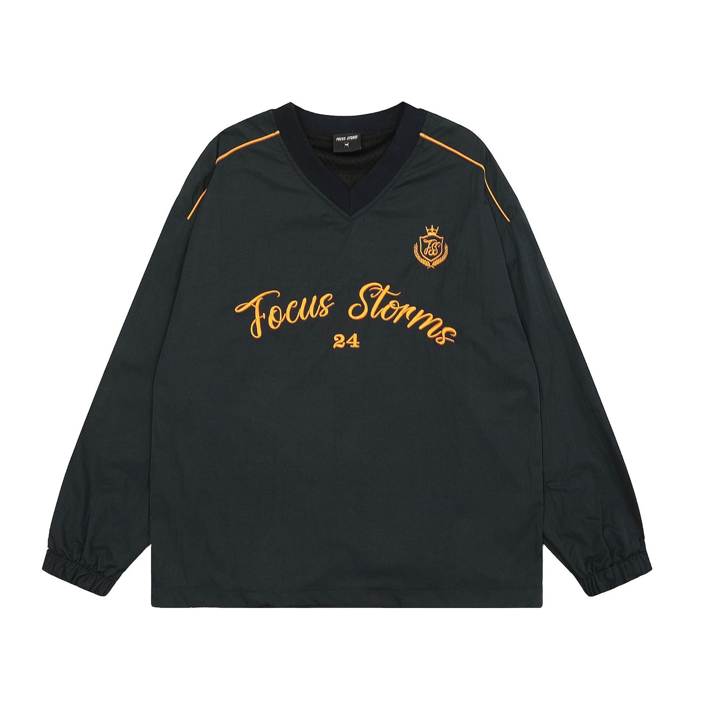 New York Hip Hop Style Vintage Embroidery Autumn Loose Sports V-Neck Top