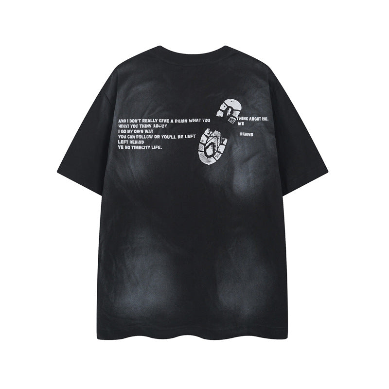 Y2K mens shirt washed tie-dye retro round neck men's short-sleeved T-shirt