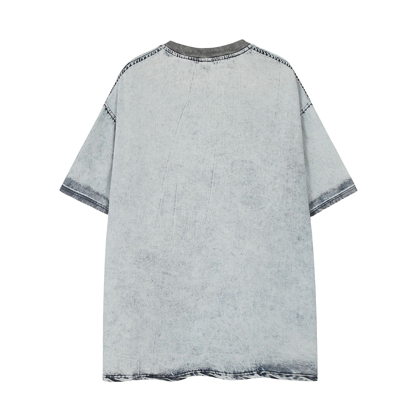1990 Fashion T-Shirt Denim Washed Old Zipper Collar Short Sleeve