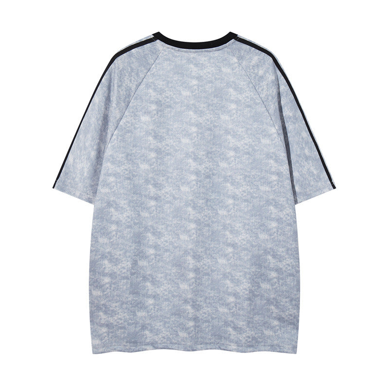 Y2K mens shirt washed network offset printing fuzzy digital T-shirt