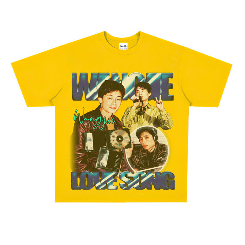 Film Star T Shirt Print Loose Heavy Weight Retro Street Cotton T-shirt