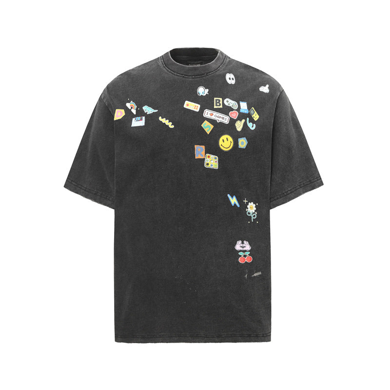 Casual Street Wear Short Sleeve T-Shirt Crew Neck Loose Short Sleeve Top