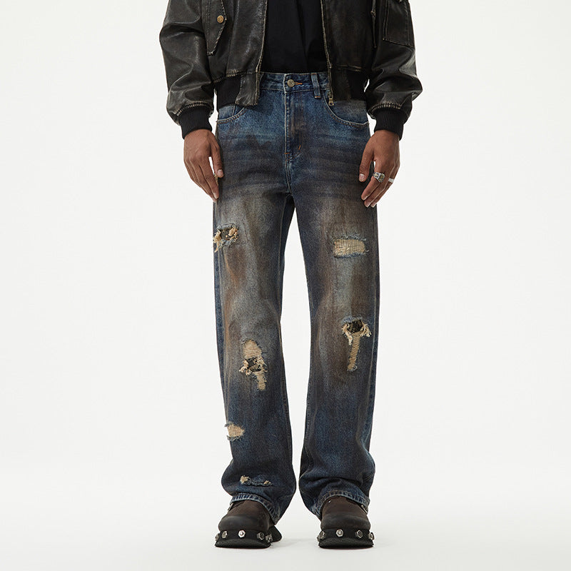 1990 Fashion Jeans Retro Old Ripped Straight Loose Denim Trousers