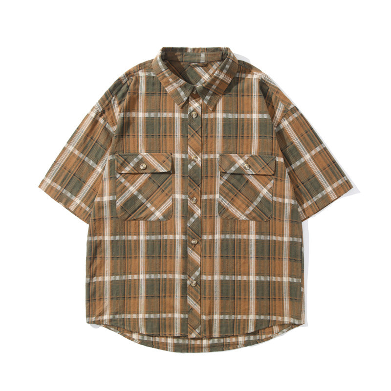 Mens T-shirts Plaid Short Sleeve Shirt Summer Loose