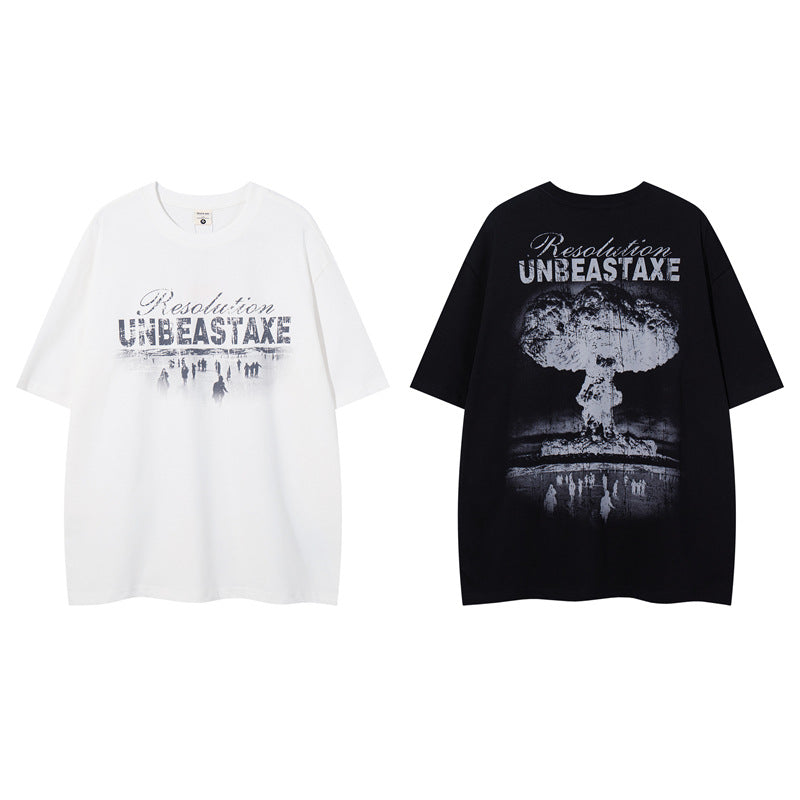 Y2K mens shirt retro loose round neck men's short sleeve T-shirt