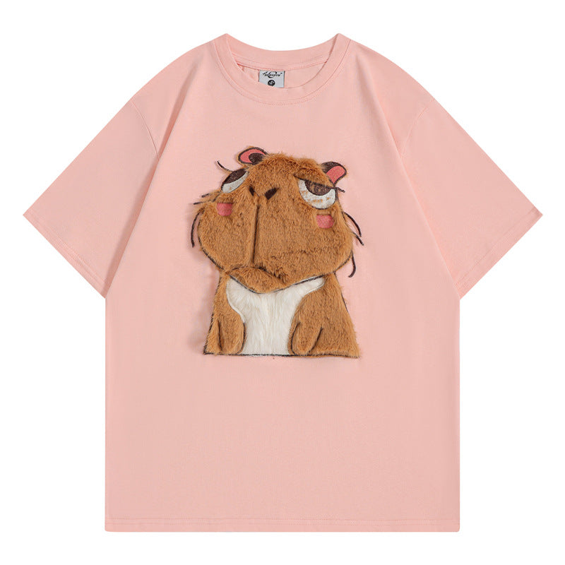 Camisetas Streetwear Summer Vintage Cartoon Patch Doll Casual Loose Short Sleeve T-Shirt