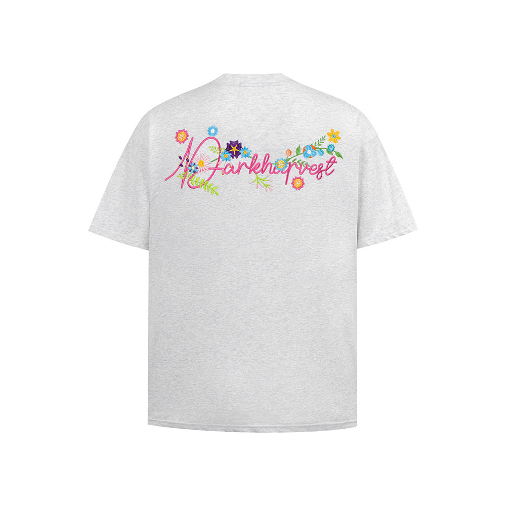 Vintage Usa Shirt Vintage Embroidered Floral Necklace Short Sleeve T-Shirt
