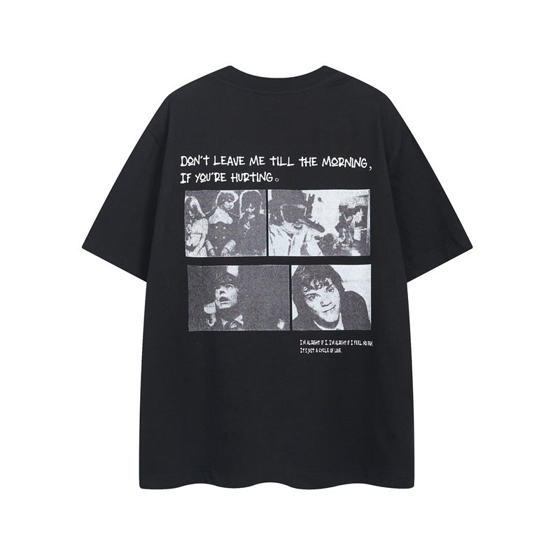 Y2K mens shirt washed retro loose round neck short sleeve T-shirt