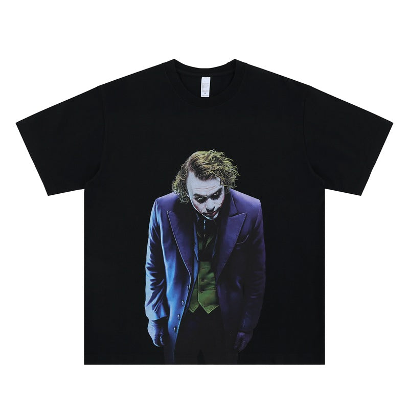 Vintage College Shirts Summer Gotham Joker Print Crew Neck Short Sleeve T-Shirt