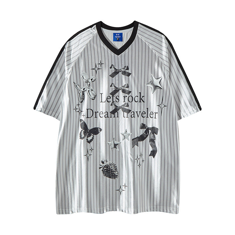 Nyc 1990 Shirt Striped V-Neck Short Sleeve T-Shirt
