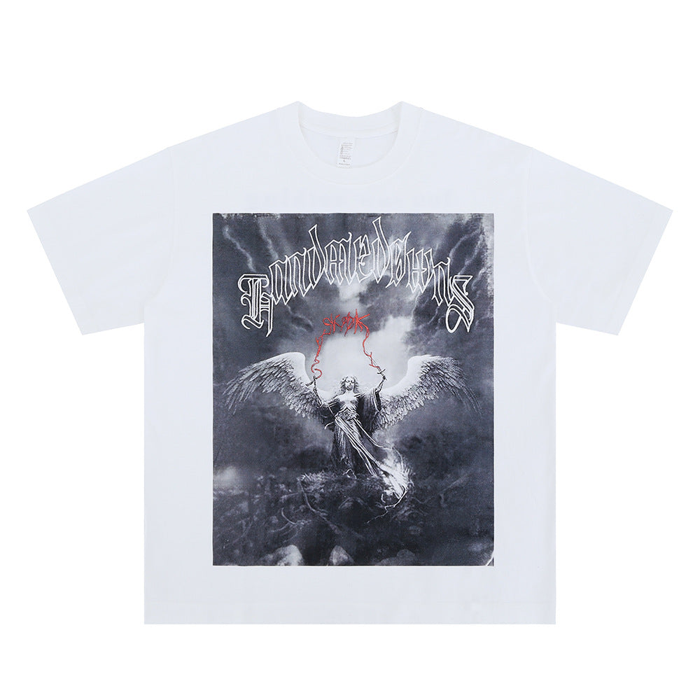 Vintage College Shirts Vintage Angel Letter Print Crew Neck Short Sleeve T-Shirt