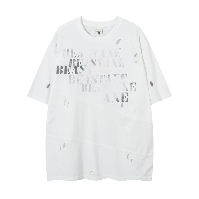 Y2K mens shirt washed and old round neck short-sleeved T-shirt loose and casual