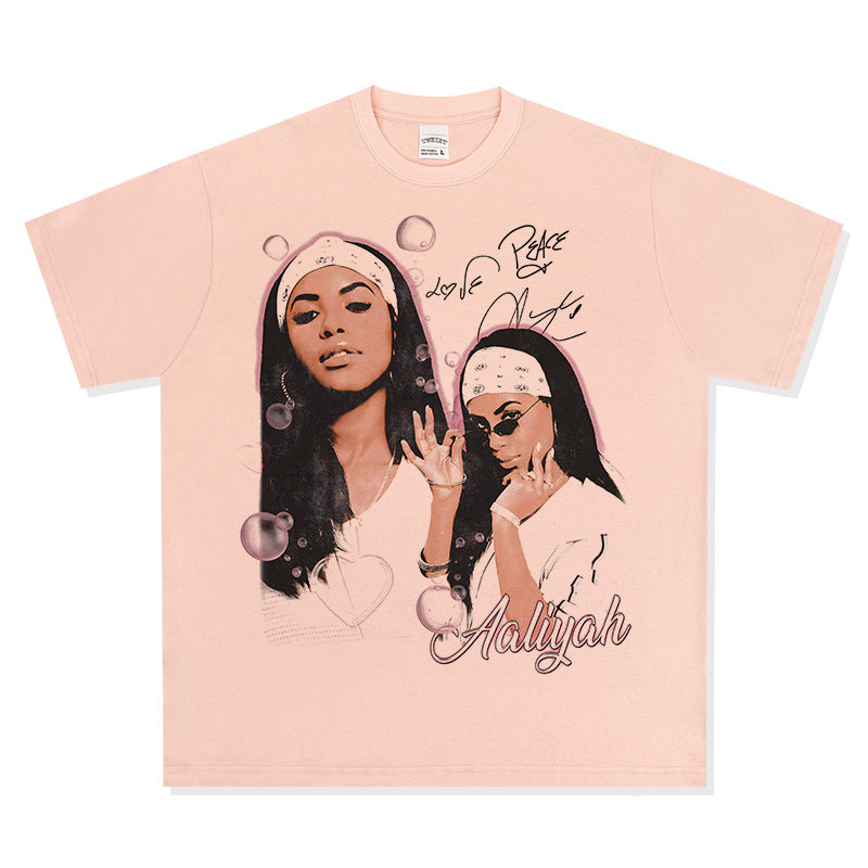 Streetwear masculino summer vintage AALIYAH print short sleeve t-shirt
