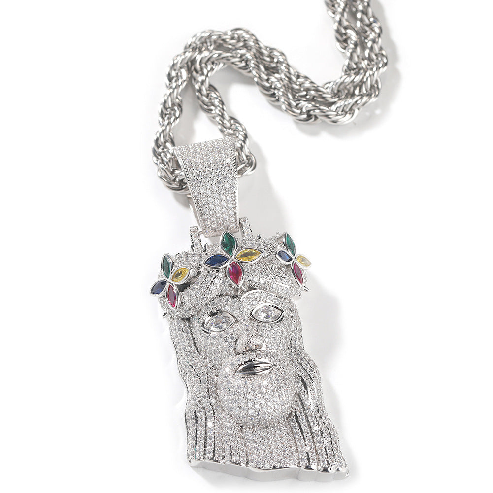 Jewelry Clover Crown Portrait Pendant Hip Hop Copper with Zircon Egypt Pieces Jesus Pieces Royalty Spectrum