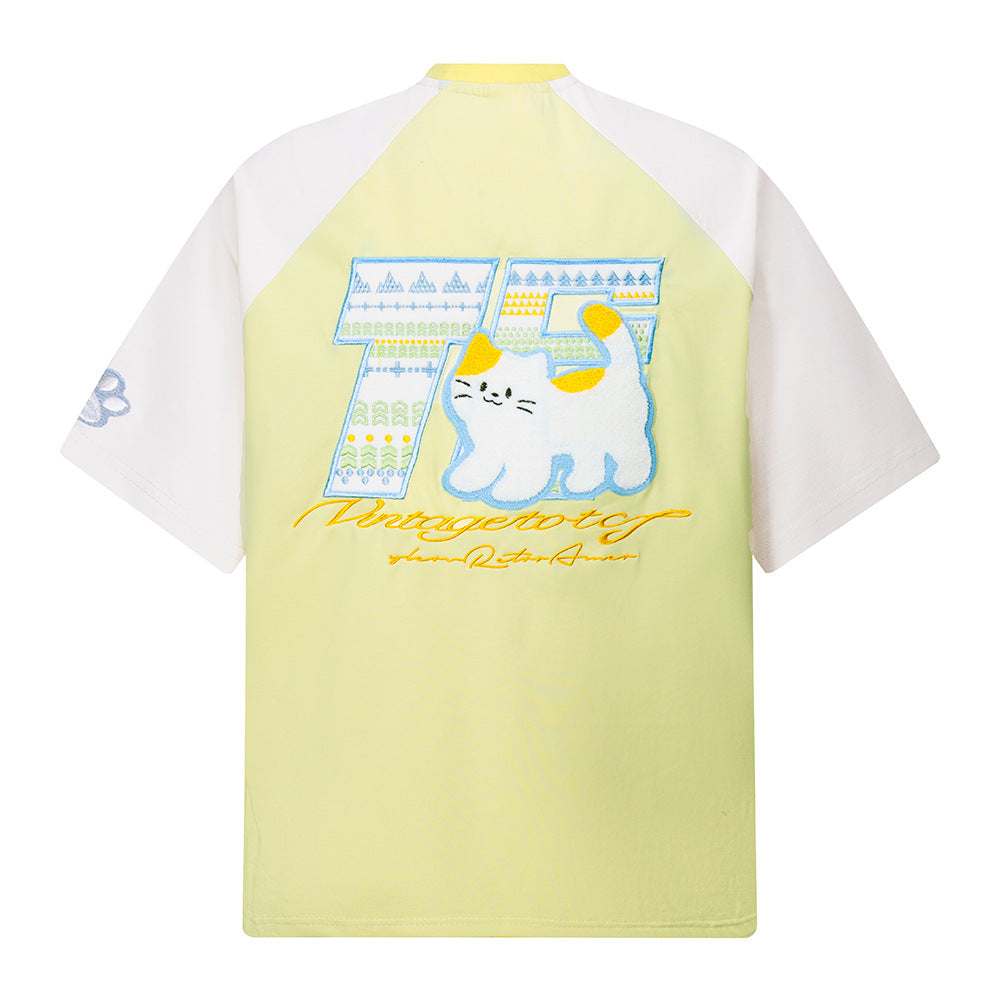 New York Hip Hop Style Vintage Lamb Embroidered Short Sleeve T-Shirt Summer Oversize Casual Top