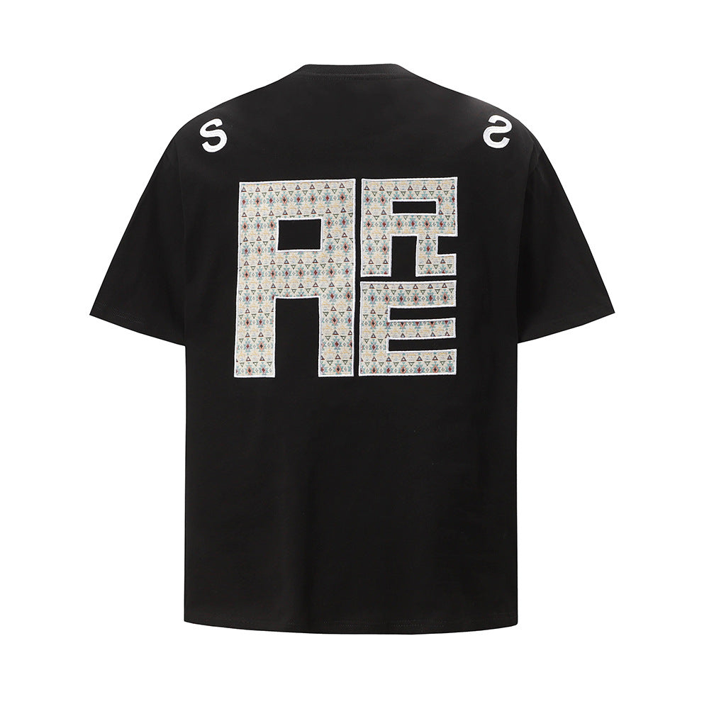 Nostalgia T Shirts Vintage Letter Embroidery Crew Neck Short Sleeve T-Shirt