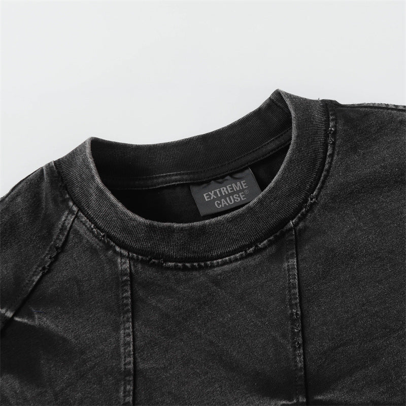 Camisas Retros Vintage Washed Old Spliced T-Shirt Short Sleeve