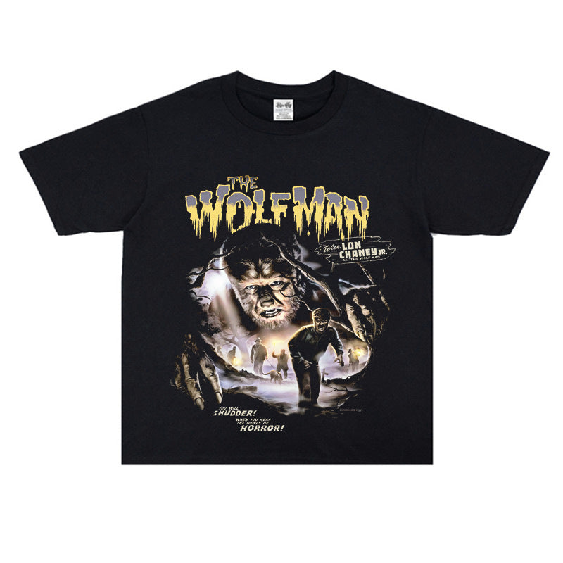 Film Star T Shirt Movie Wolf Pure Cotton Loose Nostalgic Short Sleeve American Retro T-shirt Men