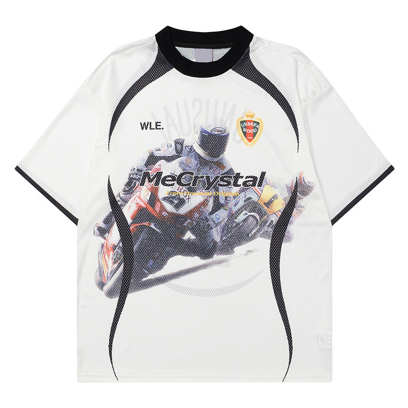 Racing oversized t shirt retro racing college jersey short sleeve t-shirt