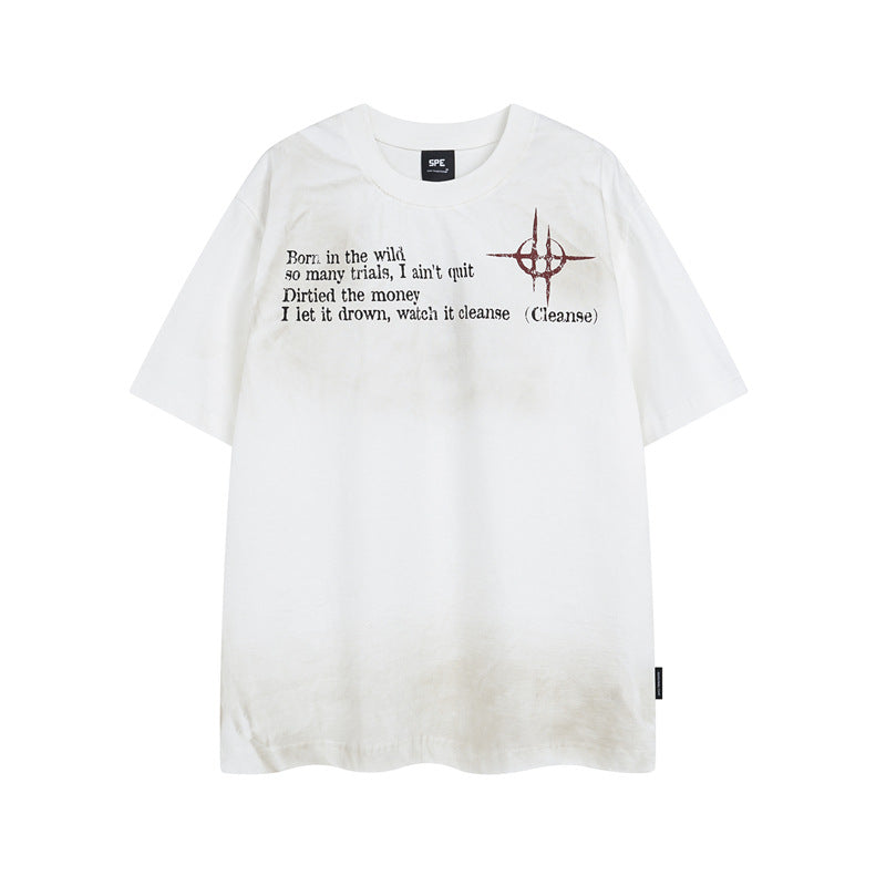 Y2K mens shirt retro loose round neck men's short sleeve T-shirt
