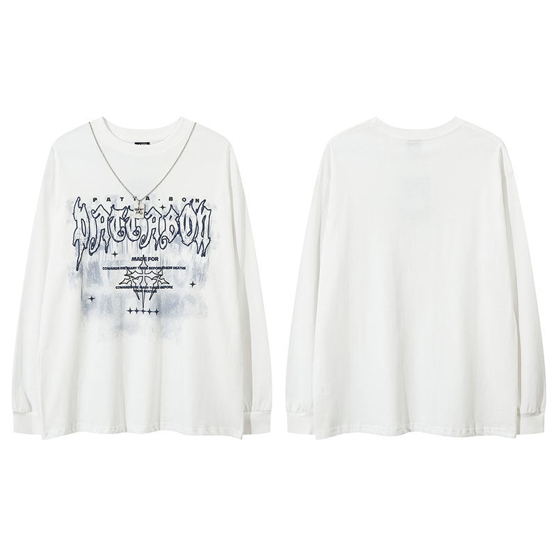 Marcas De Streetwear Pentagram Necklace Long Sleeve T-Shirt Casual Loose Casual Top