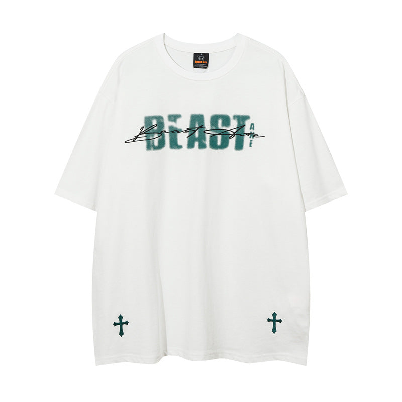 Y2K mens shirt retro crew neck t-shirt loose top
