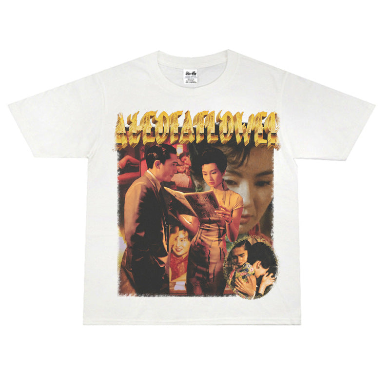 Film Star T Shirt Movie Trend Pure Cotton Short Sleeve Loose round Neck Nostalgic T-shirt