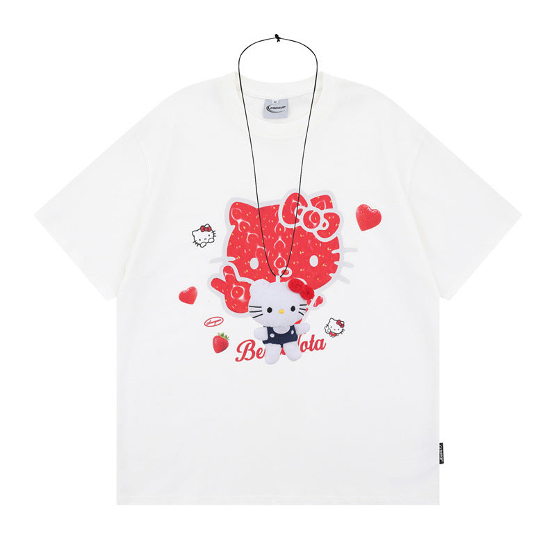US drip outfits Summer Vintage Pussy Print Casual Loose Short Sleeve T-Shirts