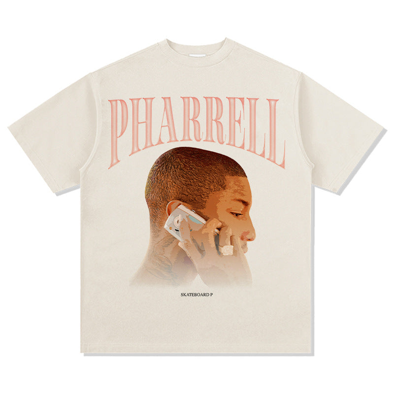 Marcas streetwear usa vintage hip hop Pharrell print short sleeve t-shirt