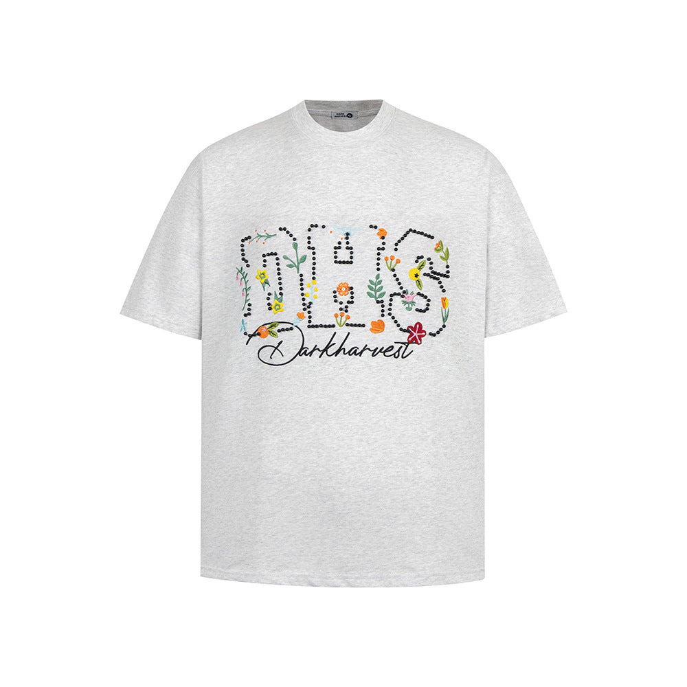 Vintage Usa Shirt Vintage Embroidered Floral Short Sleeve T-Shirt