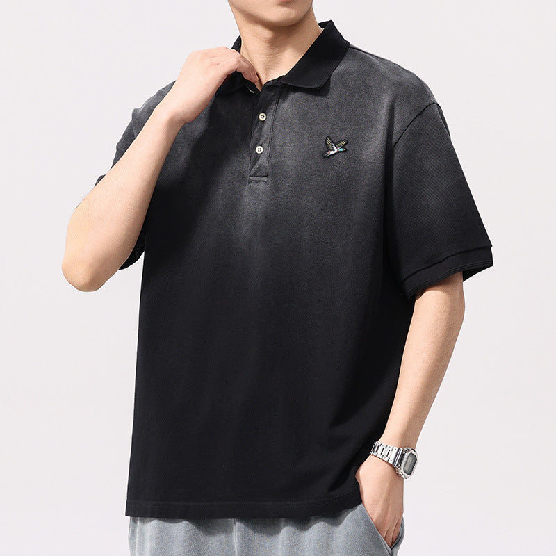 Men T-shirts Vintage Summer Loose Embroidery Short Sleeves