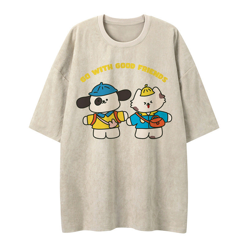 US drip outfits summer vintage animal cartoon print casual loose short sleeve T-Shirts