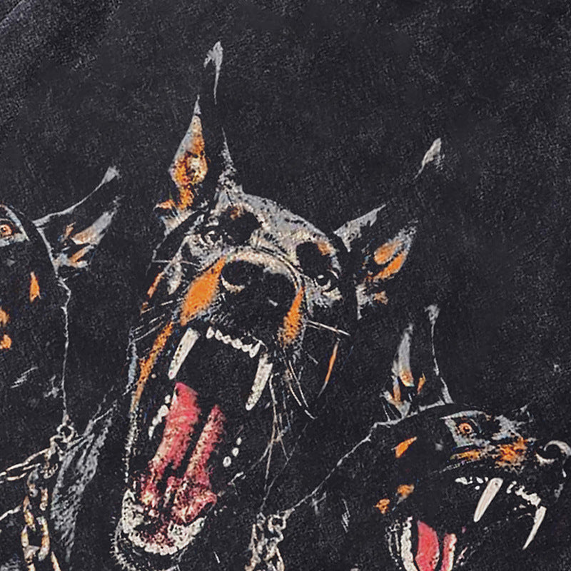Ropa Vintage Hombre Doberman Printed Washed Old Short Sleeve T-Shirt