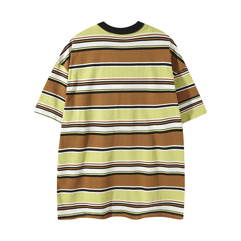 Y2K mens shirt vintage hip hop crew neck striped t-shirt