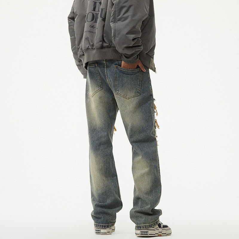 1990 Fashion Jeans Vintage Ripped Patch Loose Straight Jeans