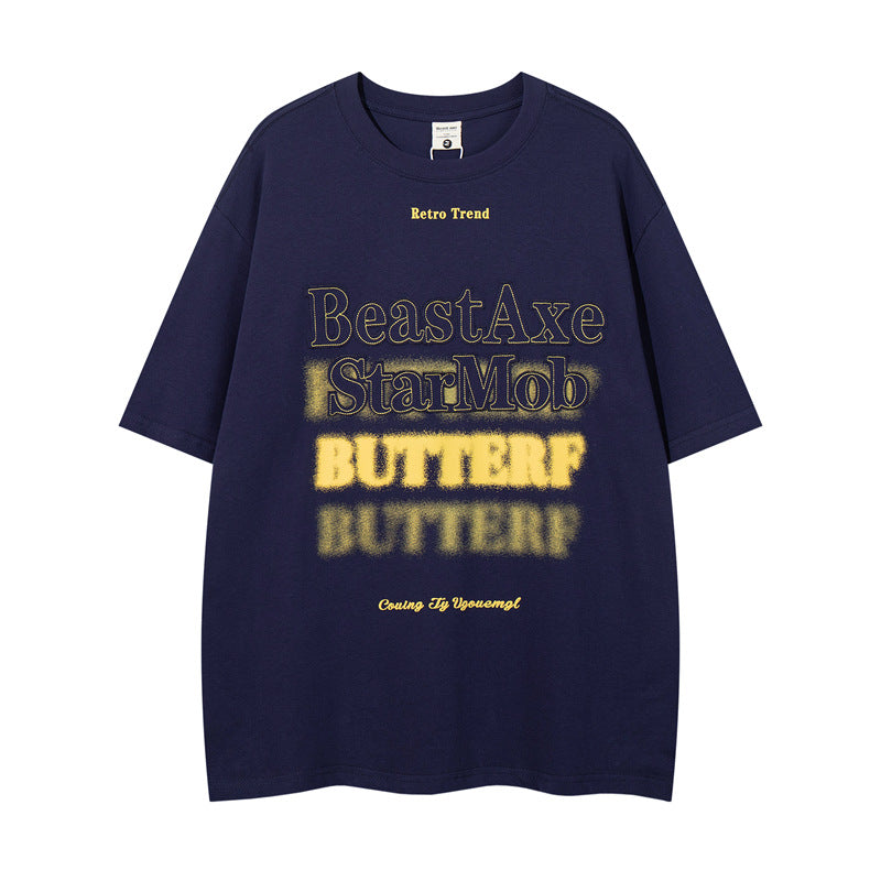 Y2K mens shirt summer loose round neck loose short sleeves