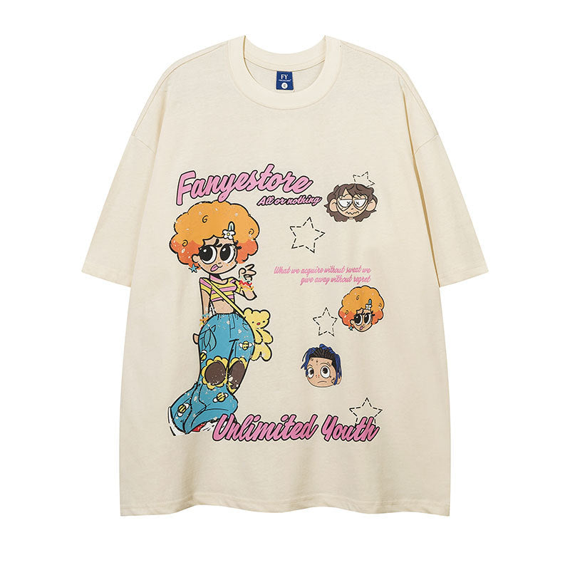 Vintage Tišö Rt Cartoon Anime Printed T-Shirt Short Sleeve