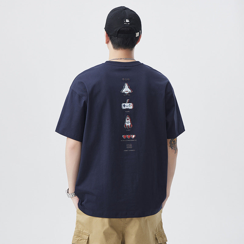 Men T-shirts Summer Short Sleeve Loose Printed Top